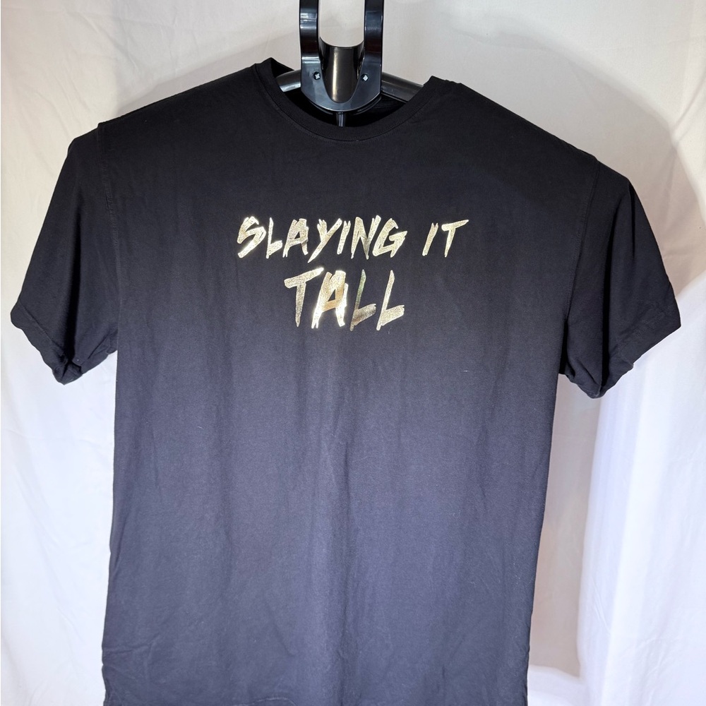 Have It Tall Black Metallic Gold Slaying It Tall Tee Crew Neck Short Sleeve 2XLT